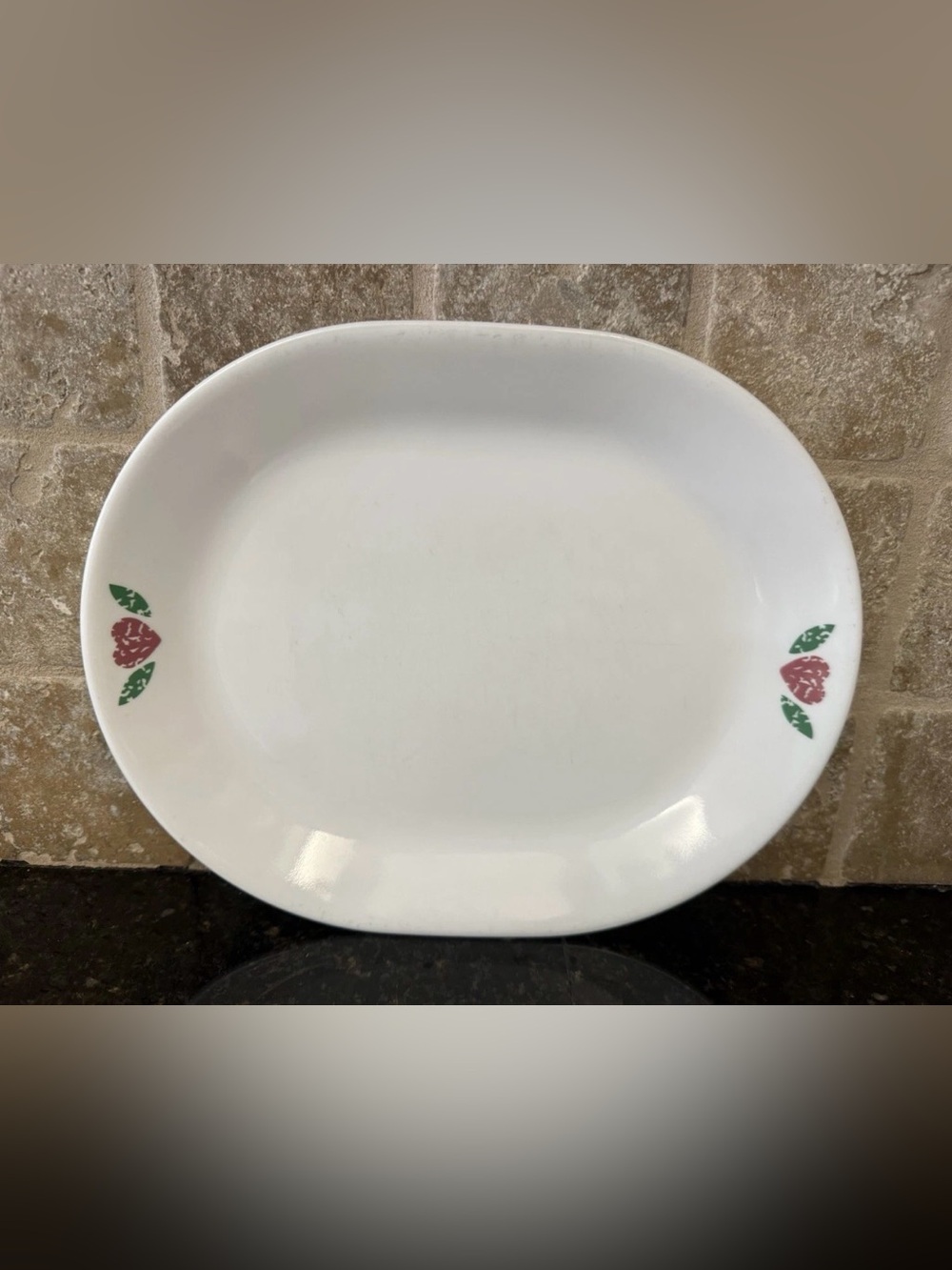 Vintage Corelle White Oval Platter quilt heart pattern 1994